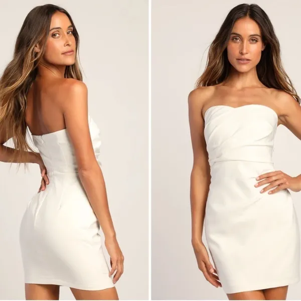 LULUS Bridal Bachelorette Engagement Bridal Shower Sexy Elegant Straples Mini - Image 3