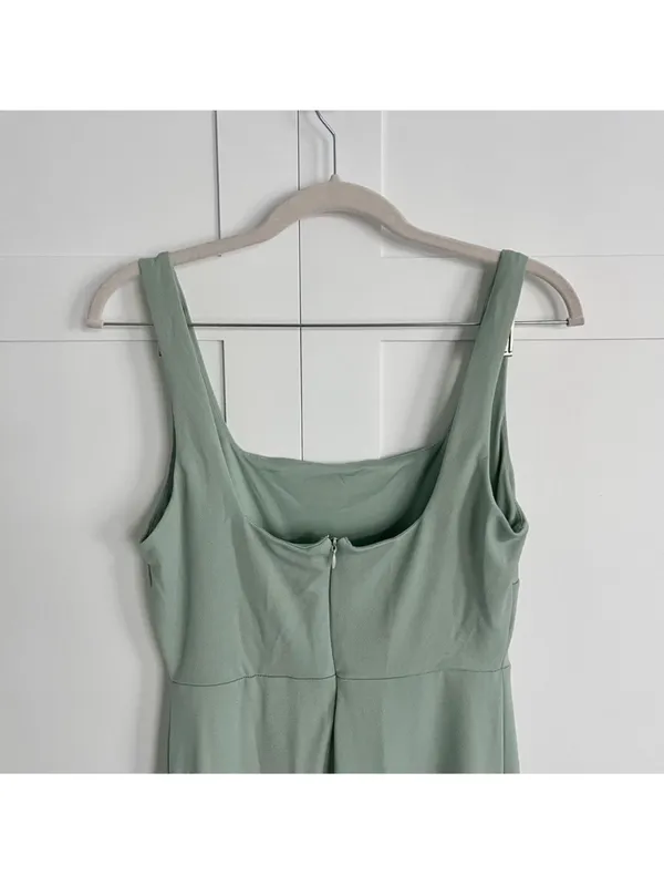 Birdy Grey Alex Crepe Sage Green Square Neck Bridesmaid Maxi Dress Gown Small - Image 9