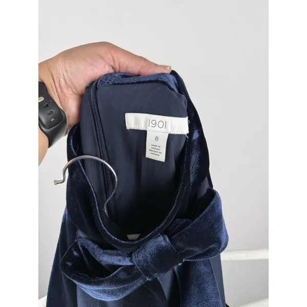 1901 Women's Velvet Trim Halter Jumpsuit with Bow Dark Blue‎ Size 8 Ultrachic - Image 11