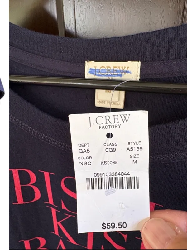 NWT J. Crew Foreign Language "Kiss" S/S Sweatshirt Navy Red Size Medium - Image 2