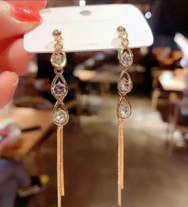 Elegant Crystal Long Tassel Dangle Drop Earrings for Women - Image 2