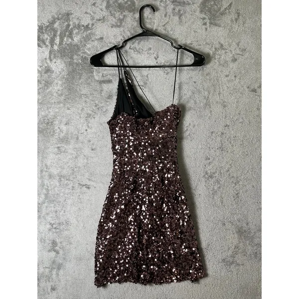 ASTR The Label Rose Gold Sequin Cutout Asymmetrical Mini Party Dress Size XS New - Image 5