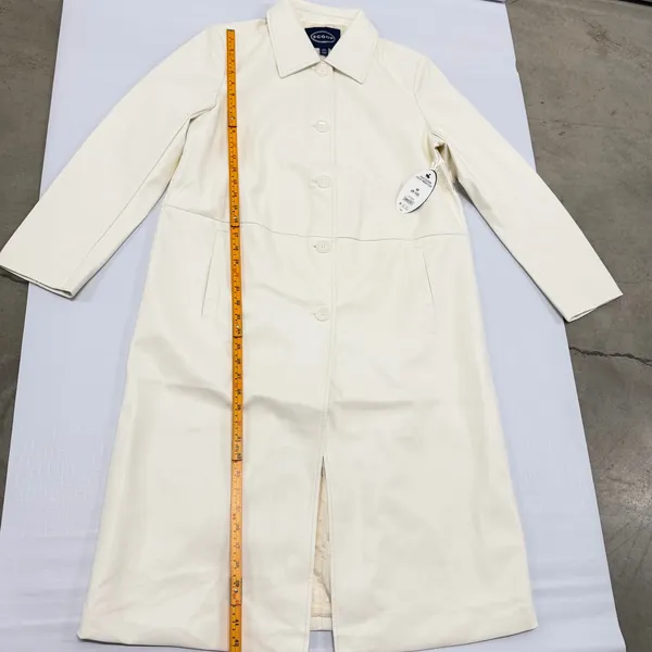 Scoop Cream Faux Leather Utility Trench Coat Womens Size M Longline Jacket NEW - Image 6