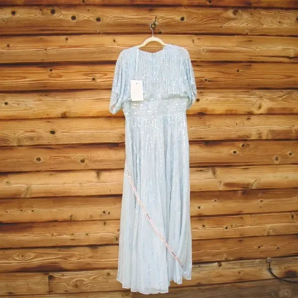 Mac Duggal 10807 Blue Embellished V Neck Evening Gown Size12 - Image 10