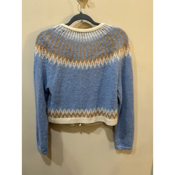 J.Crew Fair Isle Cardigan in Frosted Tundra Snow Brushed Yarn Sweater Medium - Image 5