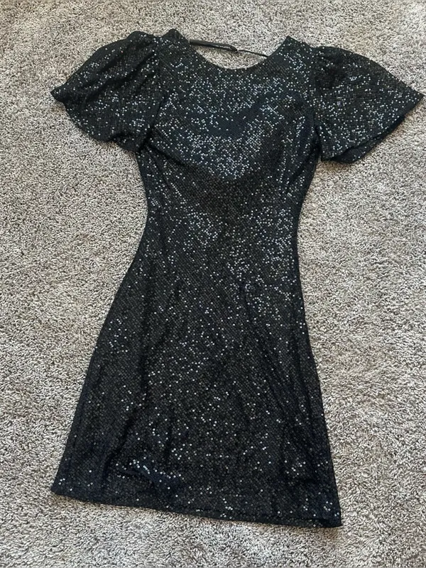 Astr Black Sequin Puff-Sleeve Mini Dress - Image 2