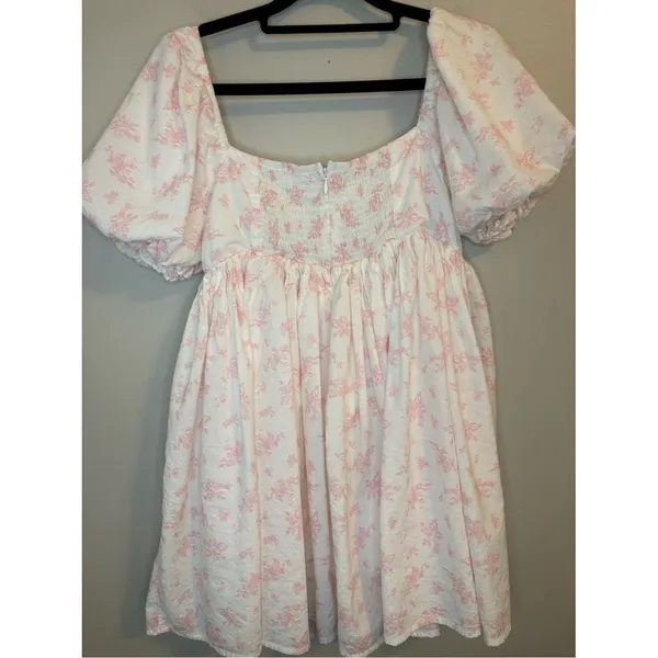 ABLE Pink Floral Babydoll Mini Dress Puff Sleeve Cottagecore Large - Image 2