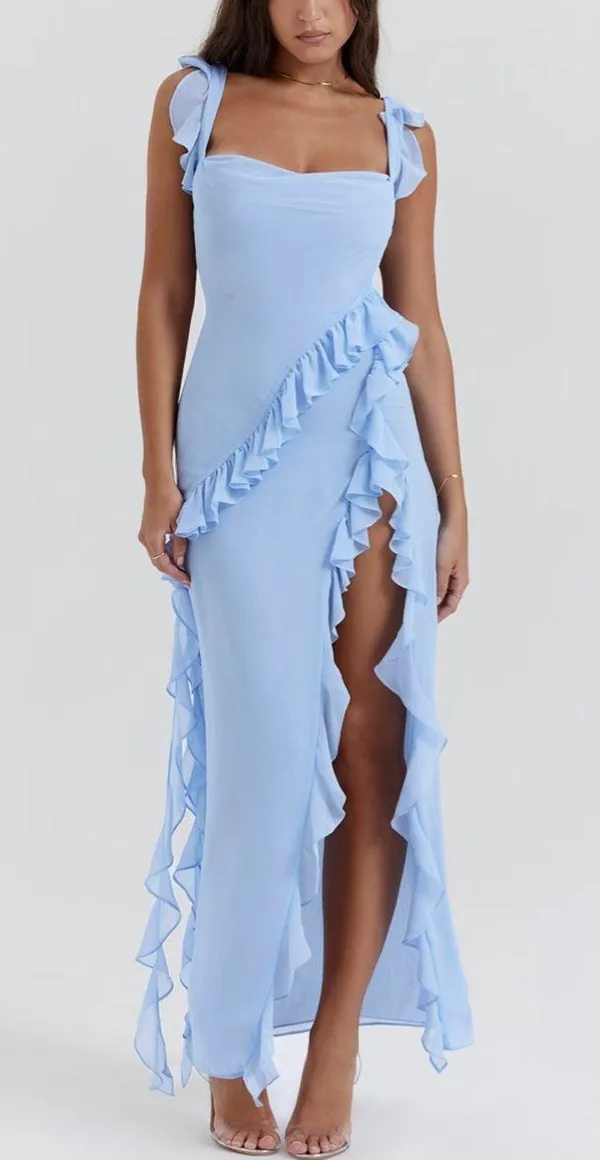 Unbranded Ruffled Maxi Dress Blue Size L - Image 2