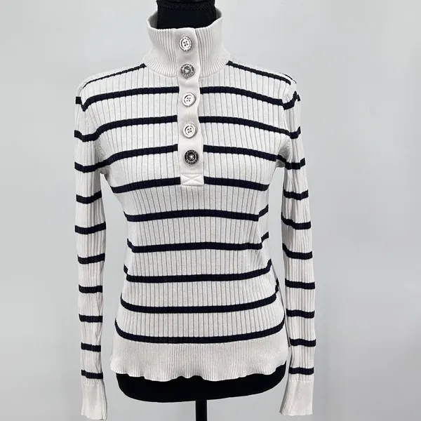 Ralph Lauren LRL Top Womens M 100%‎ Cotton Coastal Prep Stripe Shirt Black White - Image 5