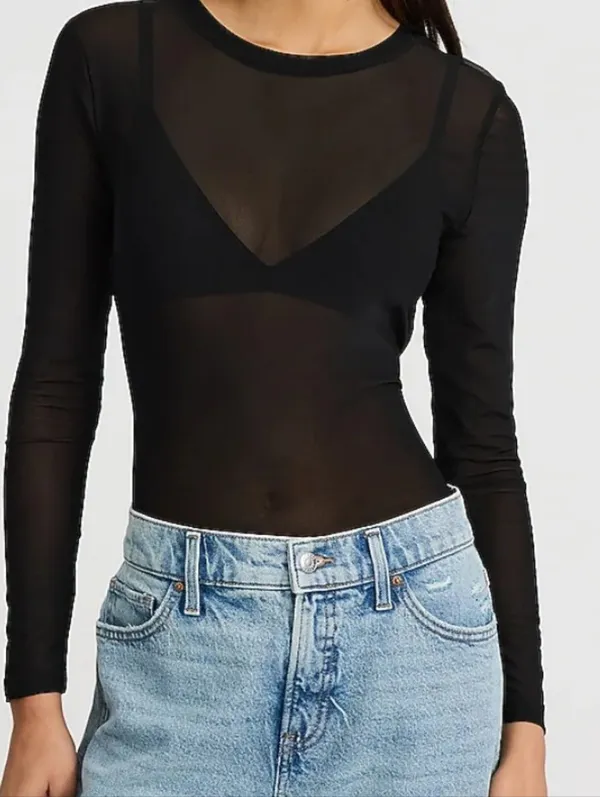 Express Fitted Mesh Crew Neck Long Sleeve Tee L - Image 3
