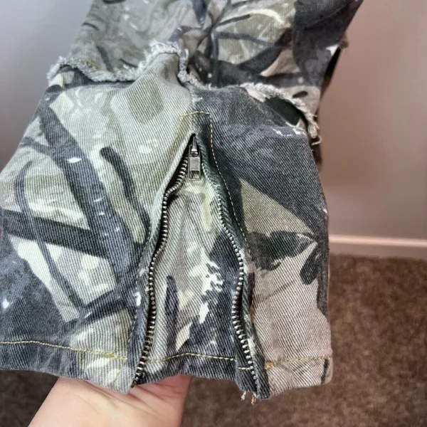 Made Extreme Jungle Camo Cargo Jeans Gray Green Loose Straight Streetwear 33x30" - Image 16