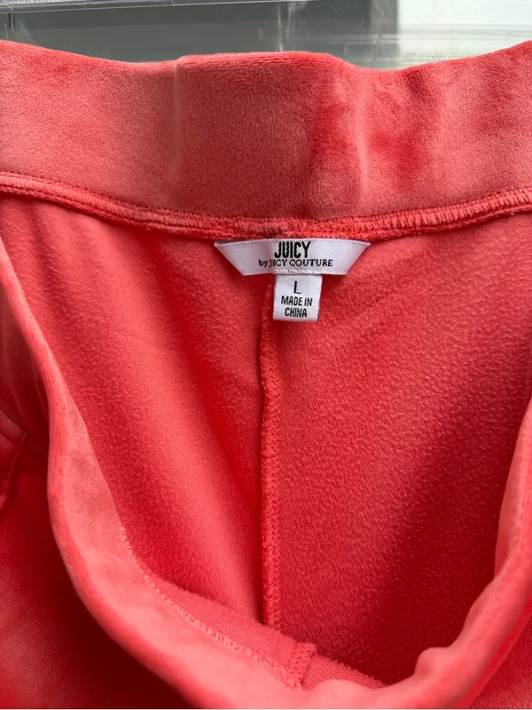 Juicy Couture Velour Wide Leg Pants Coral Pink Y2K Women’s L Crown Logo - Image 3