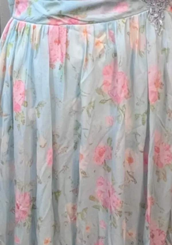 Boutique #3-15 Aqua floral  drape back dress. - Image 9