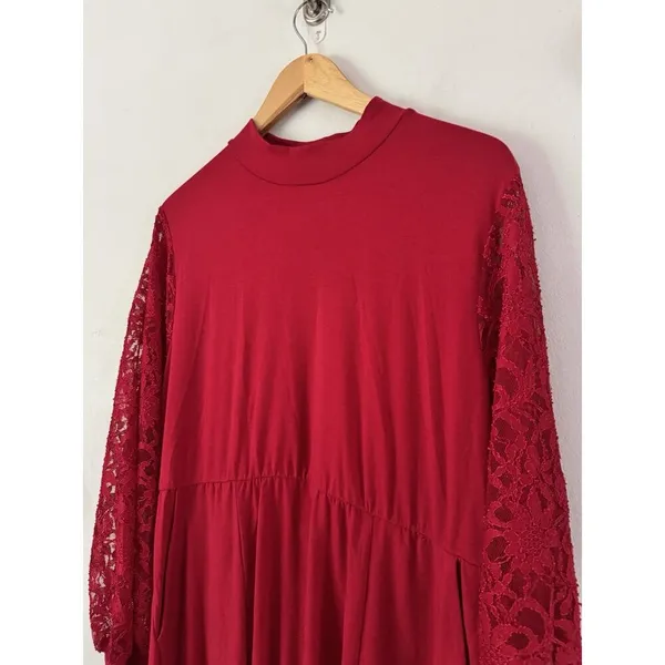 NWT Torrid Red At The Knee Jersey Lace Sleeve Mock Neck Skater Dress Size 1X - Image 6
