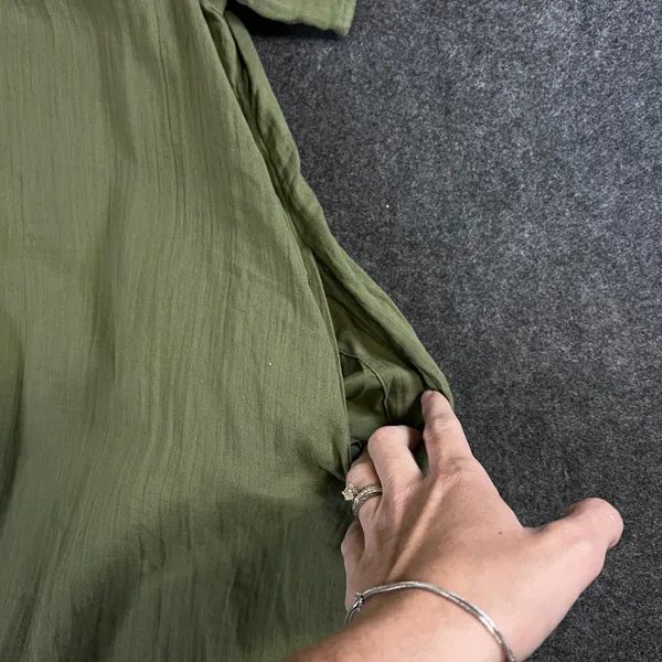 Old Navy Womens Olive Green Cotton Gauze Ruffle Neck Shift Dress Large Short Slv - Image 10