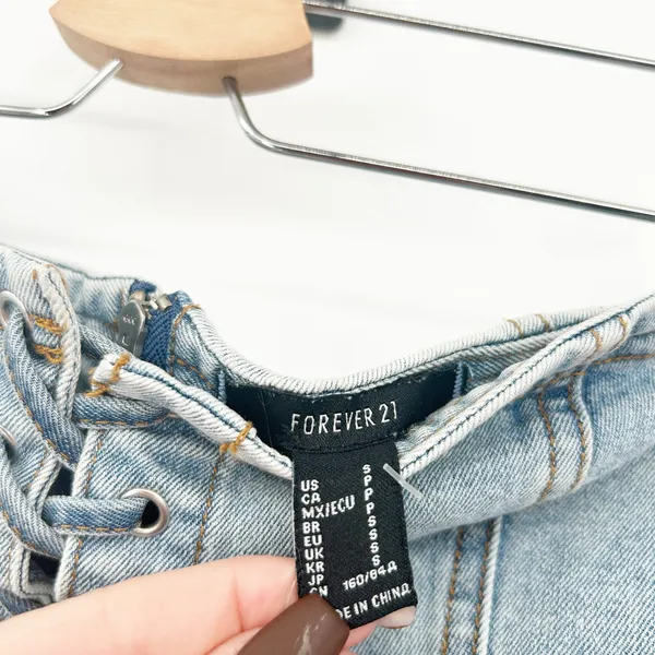 Forever 21 Womens Y2K Lace Up Raw Hem Denim Corset Tube Top Size‎ S Medium Wash - Image 4