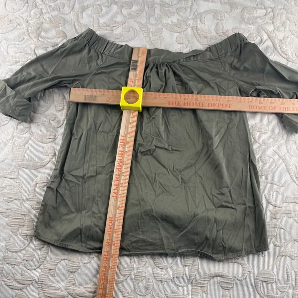 Michael Michael Kors Womens XS Olive Green Off‎ Shoulder Button Front Blouse Top - Image 5
