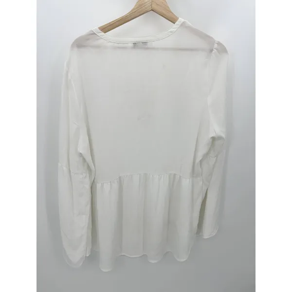 Black Rainn Women White Lace Up Blouse Boho Peasant Flounce Hem‎ Long Sleeve XL - Image 2