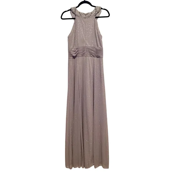 Cachet Gown Dress Sz 10 Silver Gray Beaded Halter Neck Glitter Formal - Image 2