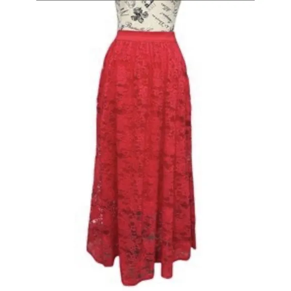 NWT Laffaire Lace Maxi Skirt Red Flowy Floor Length Boho Siren Vamp Whimsigoth - Image 2