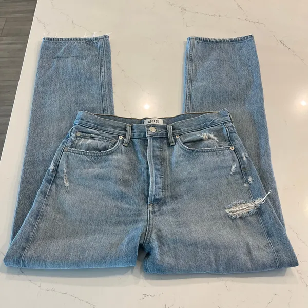 Agolde 90's Mid Rise Loose Fit Straight Leg Jeans Distressed Size 27‎ - Image 4