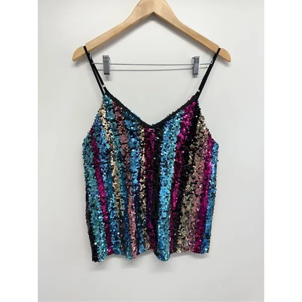 Francesca’s Sequin‎ Cami Top Multicolor Medium V Neck NEW Blue - Image 2
