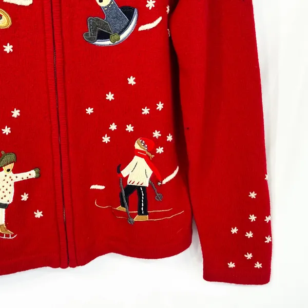 Jones NY Small Chrismtas Sweater Wool Cardigan Novelty Holiday Ugly‎ Red 1705 - Image 6