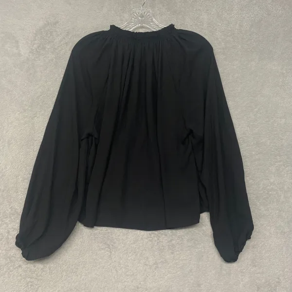 Madewell Top Womens Medium Long Sleeve Tie Neck Jet Black Ruffle Blouse NY328 - Image 8