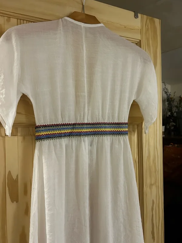 Ivory Cotton Maxi Cover-Up with Colorful Waist Embroidery - Image 3