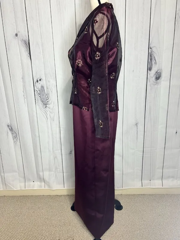 Karen Miller Purple Dress Suit Set Sz 8 Sheer Embroidered Jacket Sheath Dress - Image 4