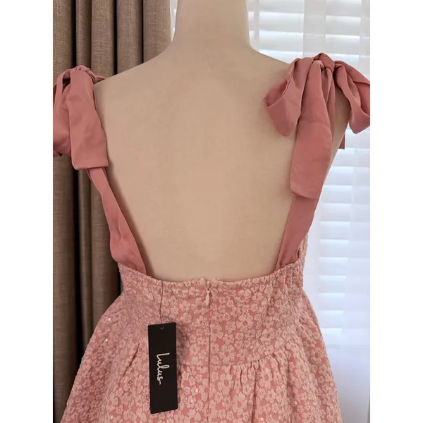 Lulus Darling Composure Pink Jacquard Floral Tie-Strap Mini Dress - Image 8