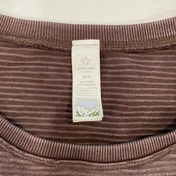 Aerie Offline XS Brown Ribbed Cropped T-Shirt Seamless Baby Tee - Image 5