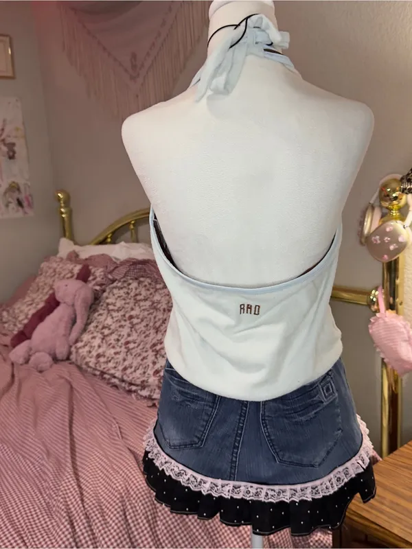 Y2K Terrycloth Light Blue Halter V-Neck Women's Tank Top - Image 6