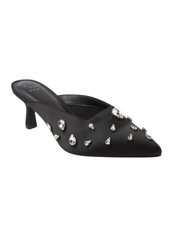 A New Day Katia Rhinestone Teardrop Satin Mule Heels 94663382 Black 8.5M - Image 10