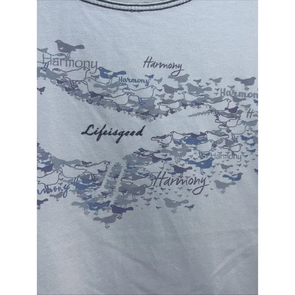 Life is Good Harmony Bird Graphic Tee Womens S Blue Pima Cotton Short Sleeve - Image 2