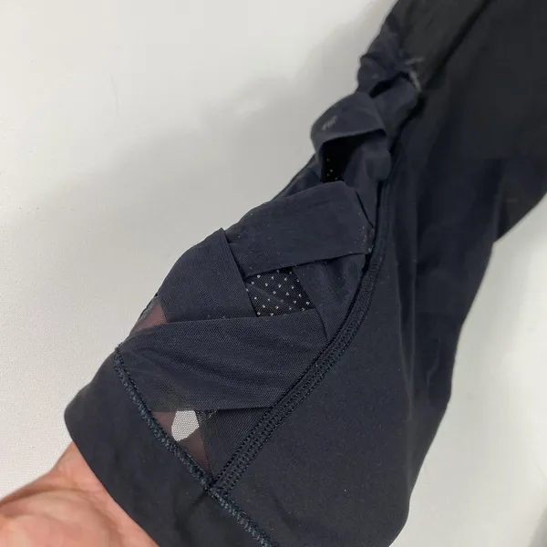 Lululemon Pants Womens 6 Navy Crop Leggings Mesh Lattice Hem Striped‎ Waist - Image 3
