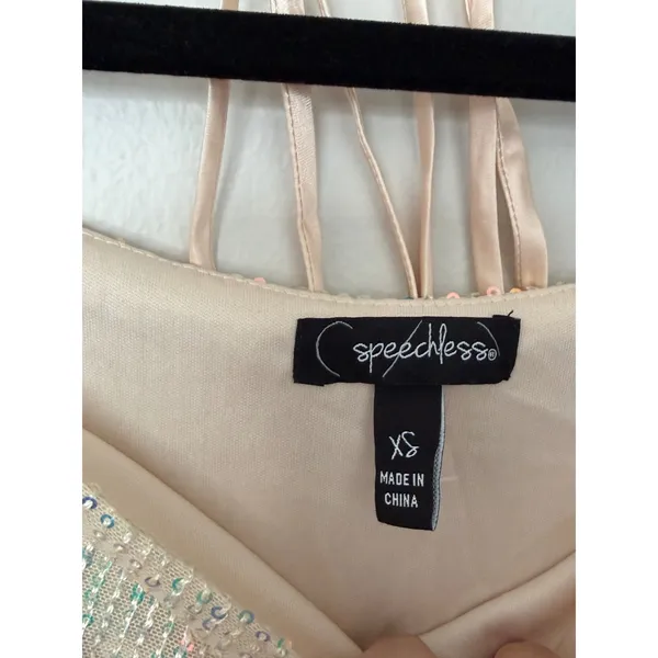 Speechless Iridescent Sequin Mini Dress Cream Square Neck Tie Back Size XS‎ NEW - Image 6