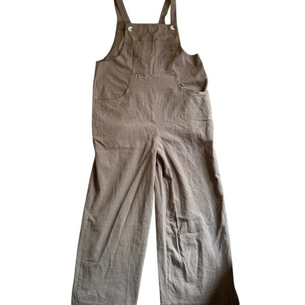 Boutique Cotton Baggy Relaxed Overall Brown Sz S Pockets Button Strap Wide Leg - Image 4