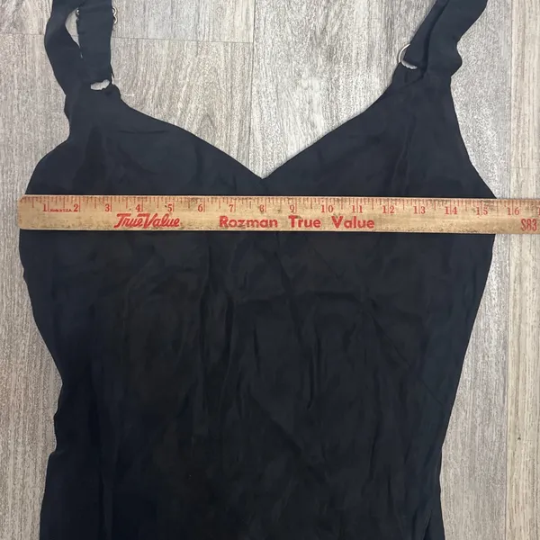 Dissh Kendall Black Midi Slip Dress Cupro Viscose V Neck Gold Ring Straps US 4 - Image 7
