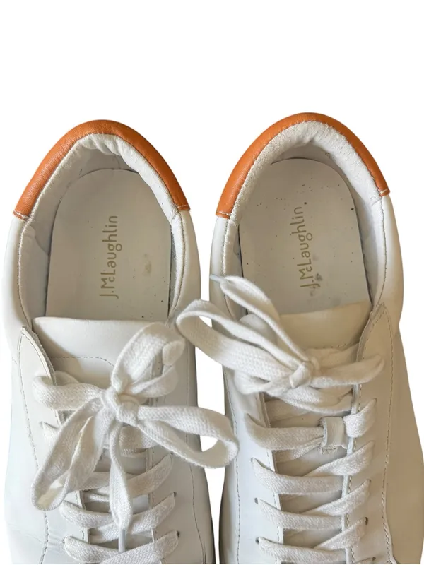 J.McLaughlin - Angelique White Leather Lace-Up Sneakers Tan Accent Sz 9M - Image 3