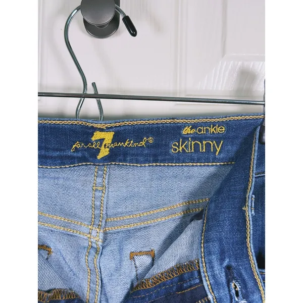 7 For All Mankind The Ankle Skinny Jeans Size 28 Blue Raw Hem Casual Edgy Staple - Image 7
