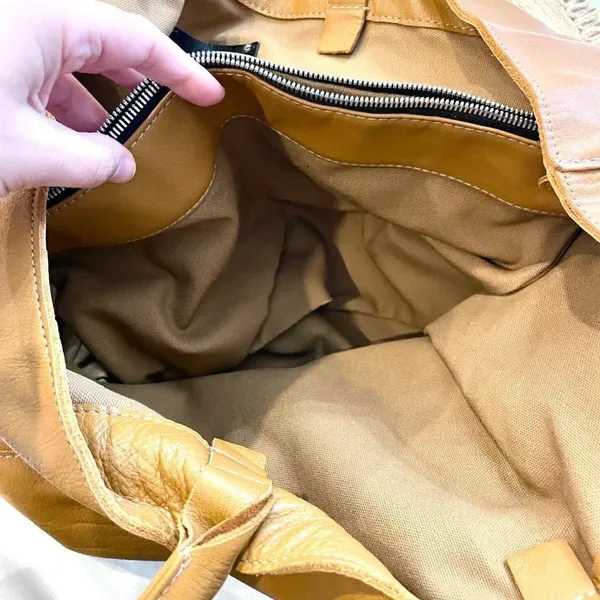 NewbarK Tan Leather Slouchy Oversized Tote Top Handle Bag Boho Luxe 90s Minimal - Image 8