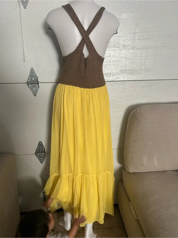 Zara Brown Crochet Bodice Yellow Maxi Dress - Image 6