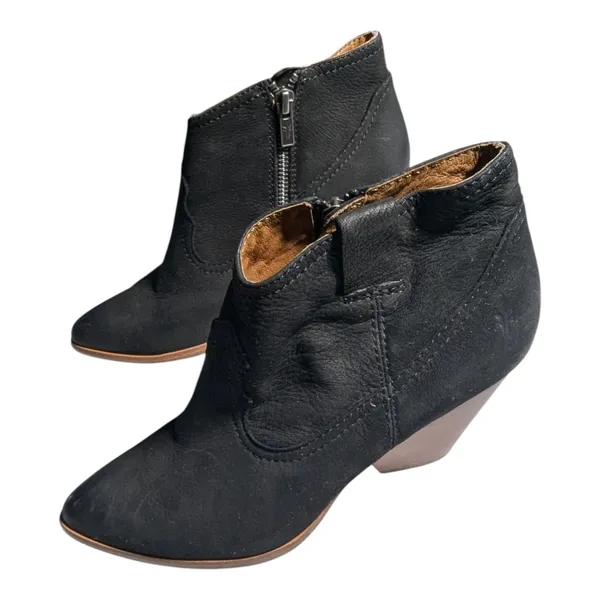 Frye Reina Black Burnished Suede Block Heel Pointed Toe Western Ankle Boots Sz 7 - Image 6