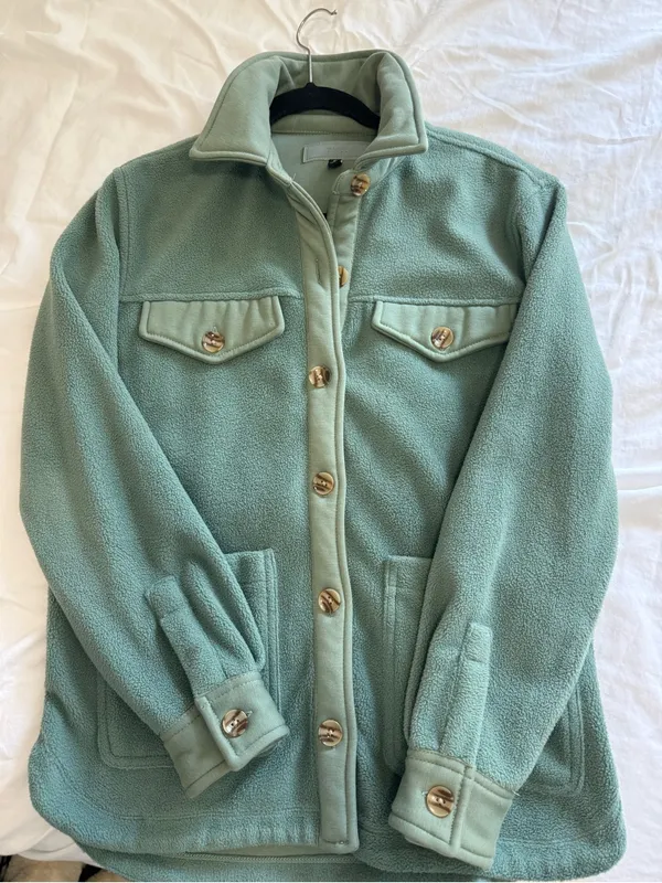 Shacket in Diamond Hands BLANKNYC ~ Sage Green Teddy Shacket Jacket - Women - Image 5
