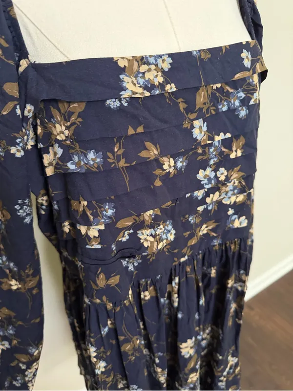 Arula Gracie Dress Fit & Flare Floral Square Neckline Pleats Smocked Ruffle Blue - Image 4