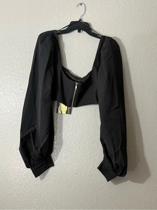 Naked Wardrobe Black Puff Sleeve Square Neck Crop Top NWT Statement Blouse Sz XS - Image 8
