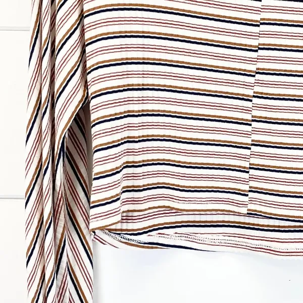 Sadie & Sage Womens M Crop Top Long Sleeves Ribbed Striped Cream‎ Blue Tan Rust - Image 5