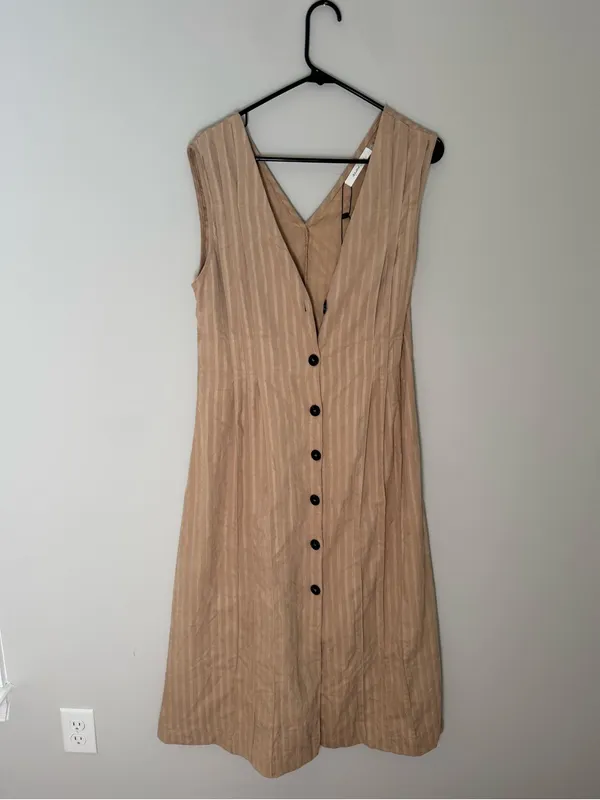 NWT Mustard Seed Brown Striped Button Front Maxi Dress Women’s Medium - Image 3