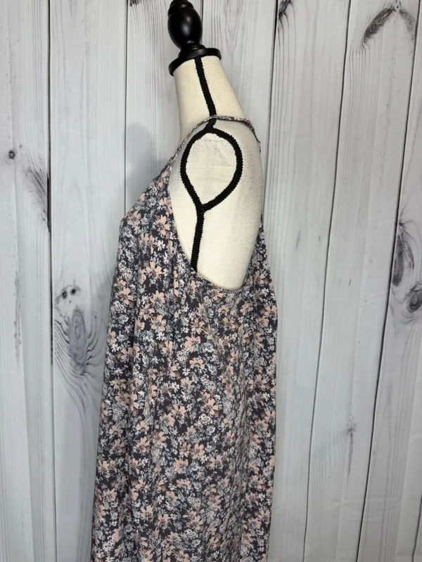 LoveStitch Long Floral Maxi Dress Sz L Pockets Purple Pink Racerback Beach - Image 12